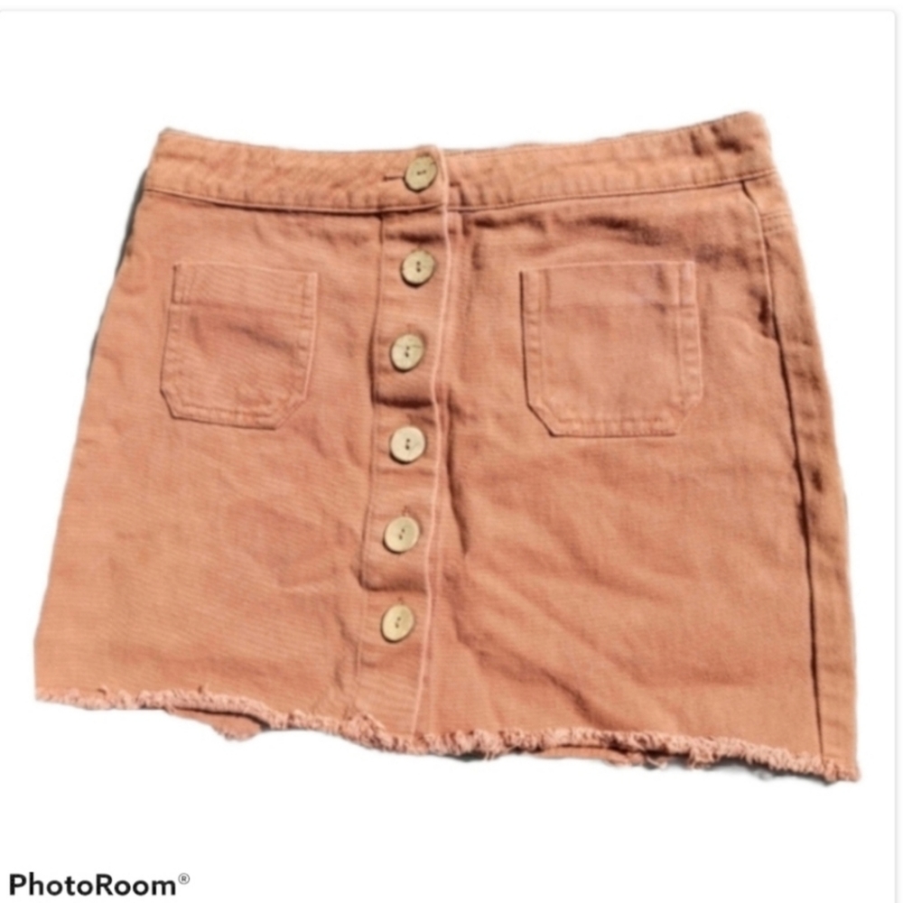 Orange Button Down Skirt Mini Skirt with Pockets White Fawn Juniors Small S
